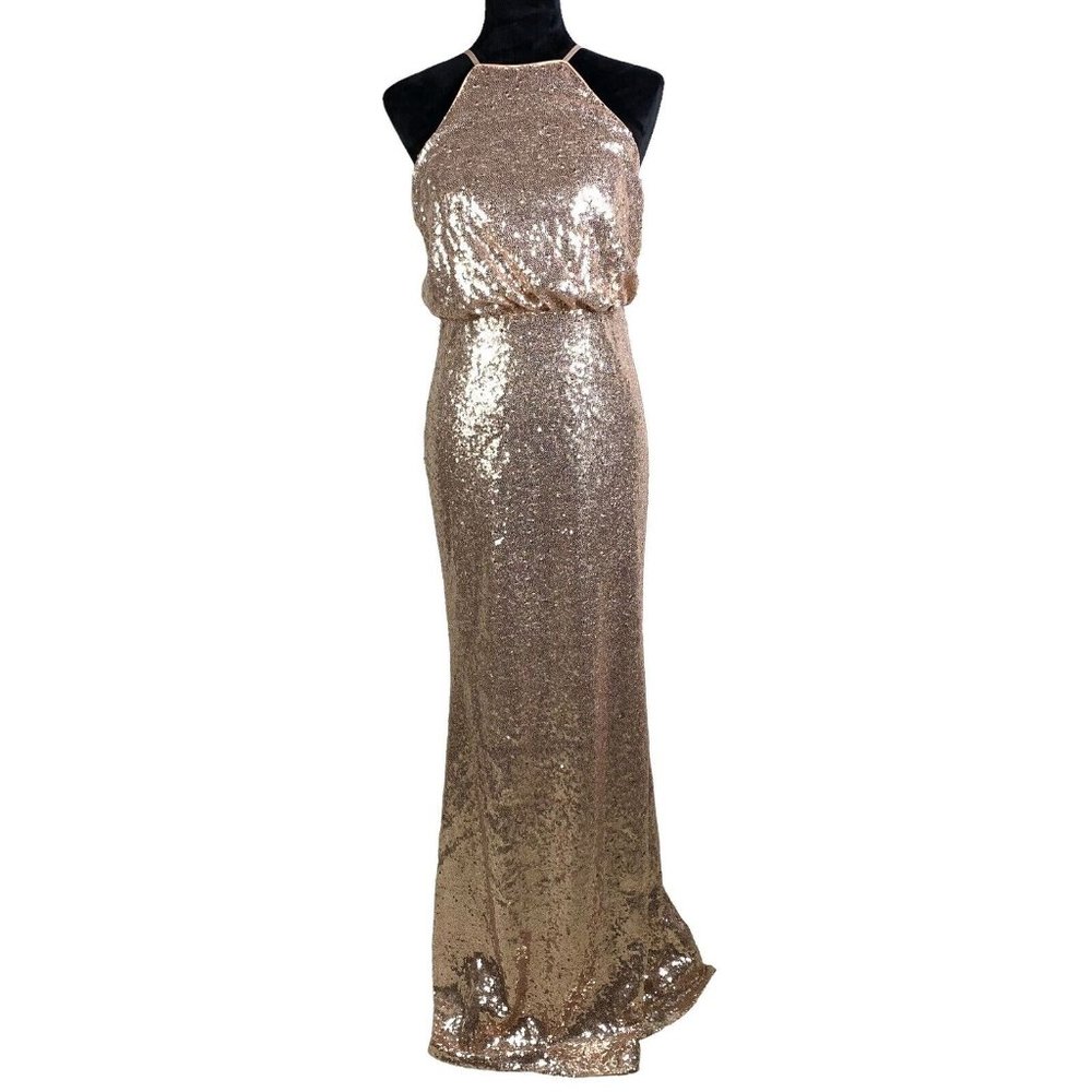 Lulu's my muse Rose Gold Sequin Maxi Dress Ball Gown Size Large Prom Dress